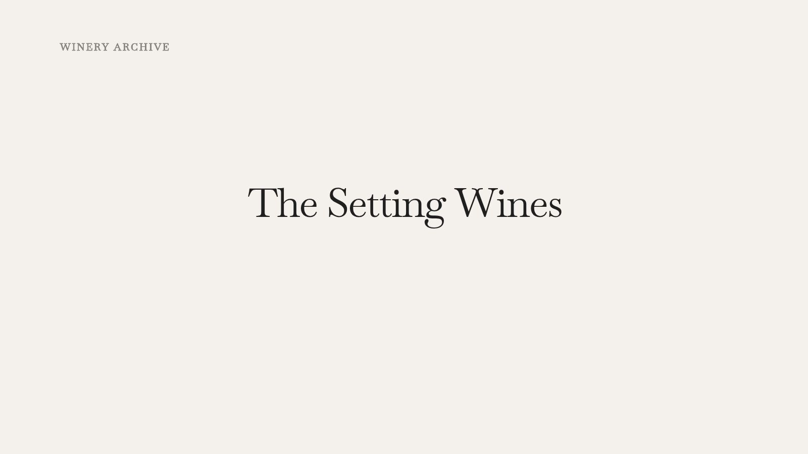 The Setting Wines winery archive title image with minimalist typography